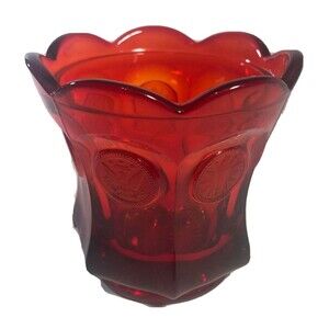 Vintage Fostoria Ruby Red Coin Dot Glass Candy Dish 4" Tall Art Glass, As Shown